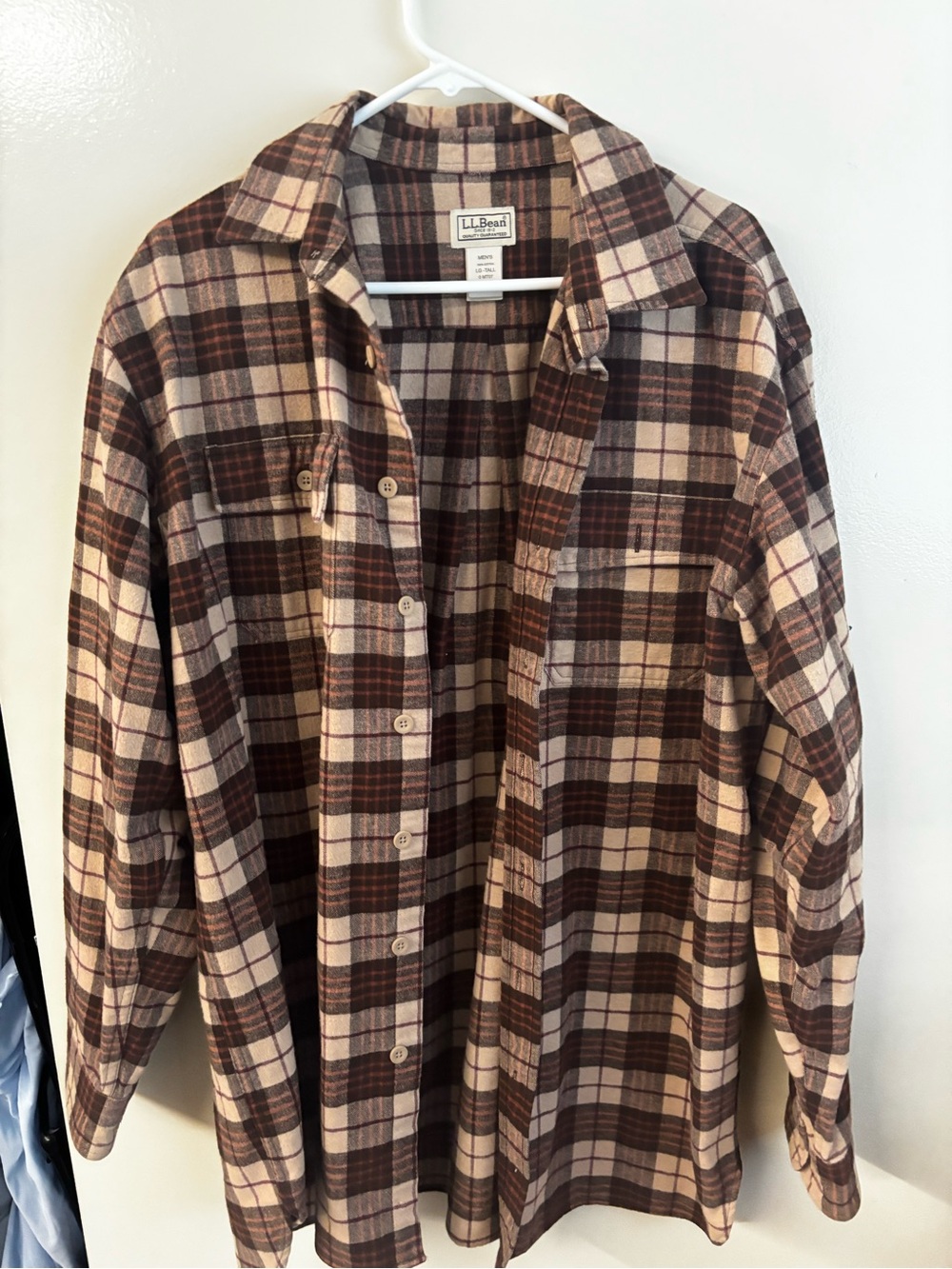 L.L. Bean Men’s Brown and Cream Plaid Button-Down Shirt